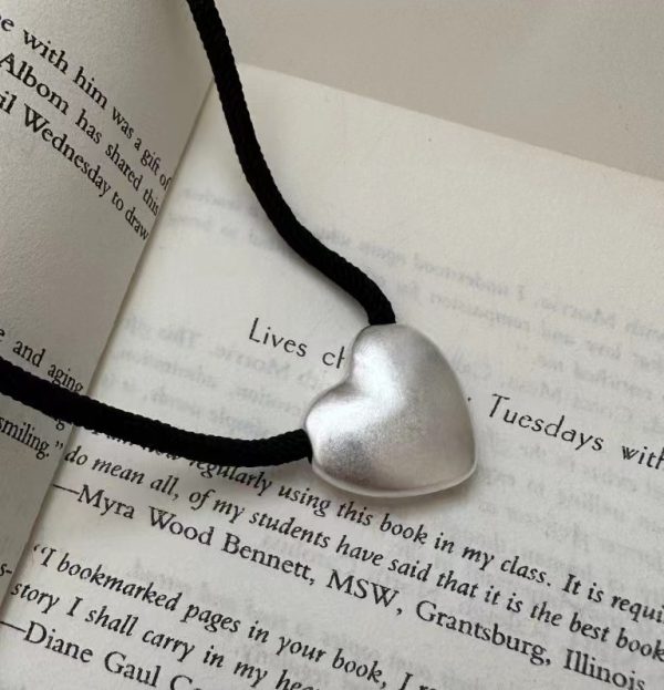 Wholesale 925 Sterling Silver Frosted Heart Cord Necklace - Image 2
