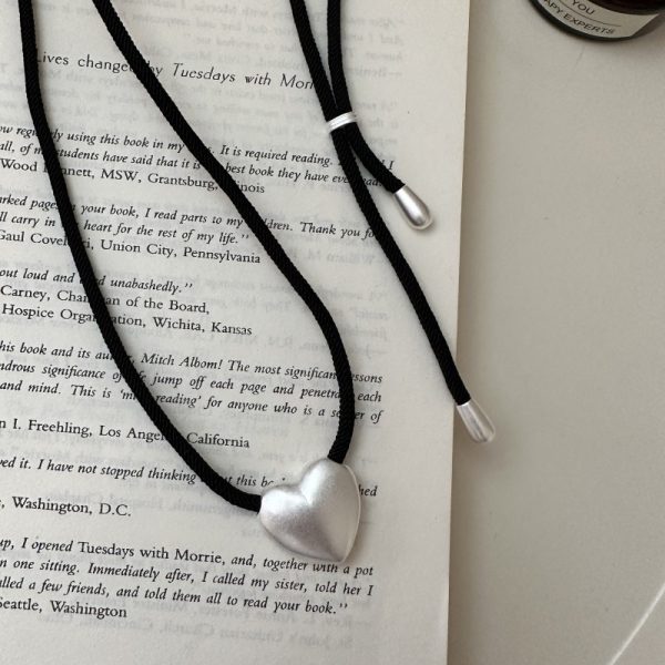 Wholesale 925 Sterling Silver Frosted Heart Cord Necklace - Image 3
