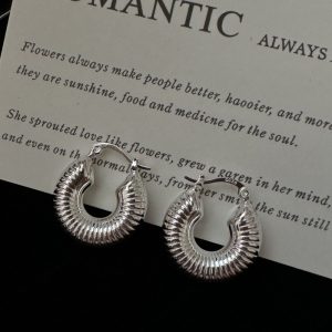 Wholesale 925 Sterling Silver Hollow Striped Buckle Earrings