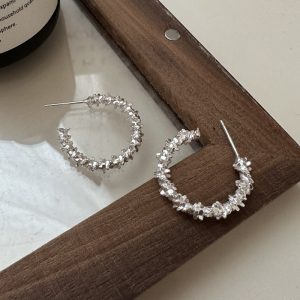 Wholesale 925 Sterling Silver Sparkly Hoop Earrings