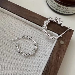 Wholesale 925 Sterling Silver Bead Hoop Earrings