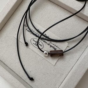 Wholesale 925 Sterling Silver Wood Grain Wax Cord Necklace