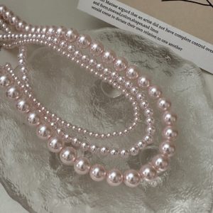 Wholesale 925 Sterling Silver Light Pink Glass Bead Necklace