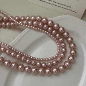 Wholesale 925 Sterling Silver Pink Glass Bead Necklace