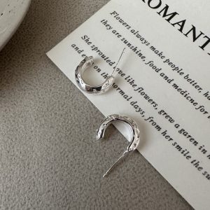 Wholesale 925 Sterling Silver Textured C-shape Earrings