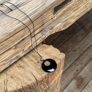 Wholesale 925 Sterling Silver Round Obsidian Cord Necklace