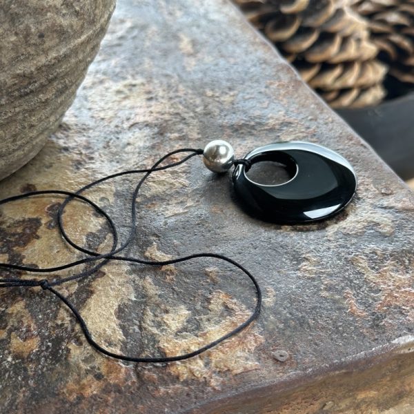 Wholesale 925 Sterling Silver Round Obsidian Cord Necklace - Image 2