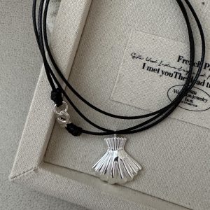 Wholesale 925 Sterling Silver Black Cord Shell Necklace