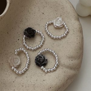 Wholesale 925 Sterling Silver Shell Rose Adjustable Ring