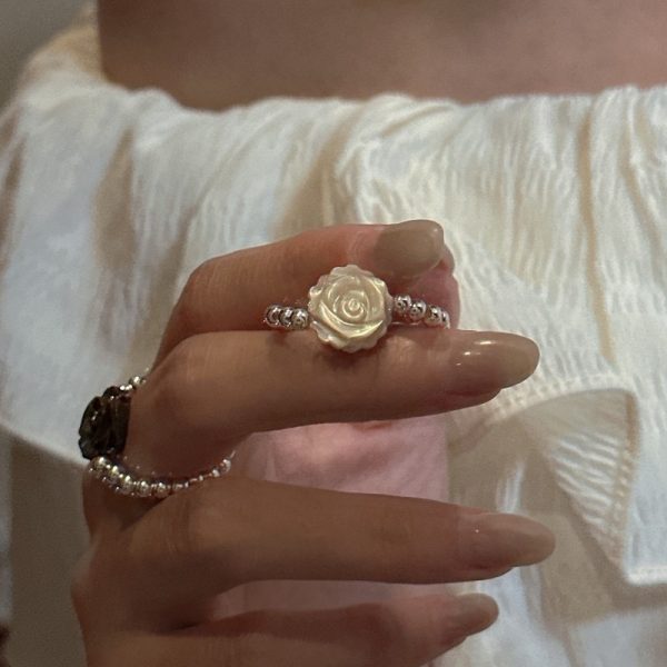 Wholesale 925 Sterling Silver Shell Rose Adjustable Ring - Image 4