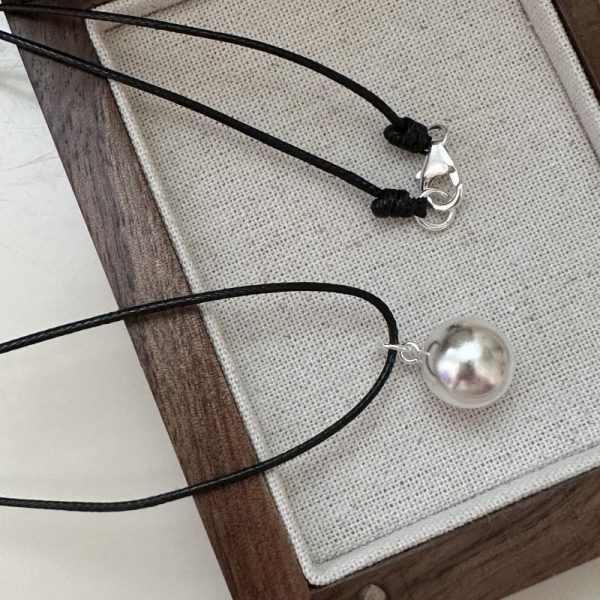 Wholesale 925 Sterling Silver Round Ball Black Cord Necklace - Image 2