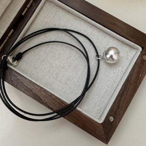 Wholesale 925 Sterling Silver Round Ball Black Cord Necklace