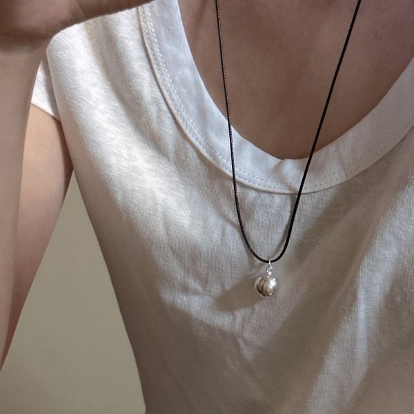 Wholesale 925 Sterling Silver Round Ball Black Cord Necklace - Image 4