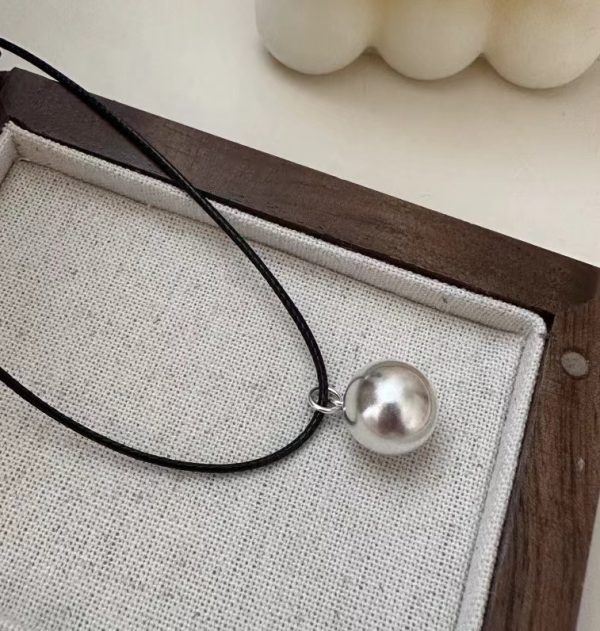 Wholesale 925 Sterling Silver Round Ball Black Cord Necklace - Image 3