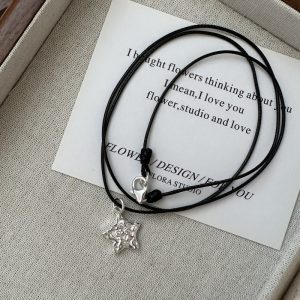 Wholesale 925 Sterling Silver Textured Star Cord Necklace