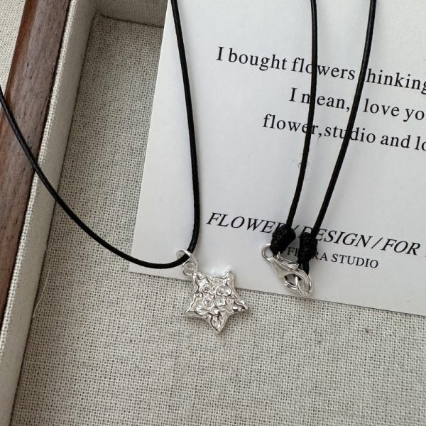 Wholesale 925 Sterling Silver Textured Star Cord Necklace - Image 2