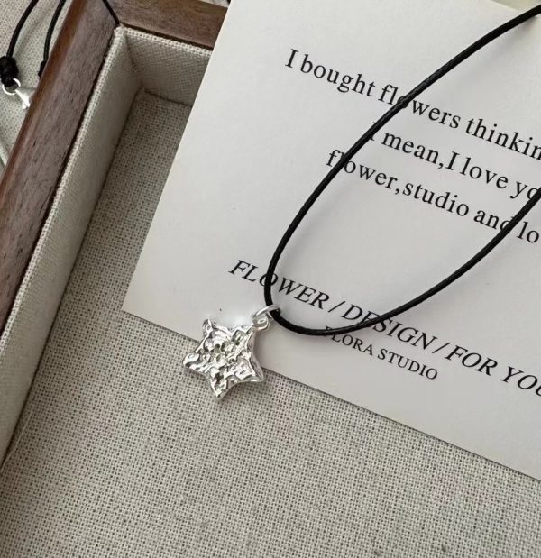 Wholesale 925 Sterling Silver Textured Star Cord Necklace - Image 3