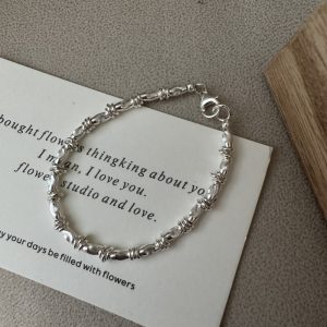 Wholesale 925 Sterling Silver Glitter Rice Bead Bracelet