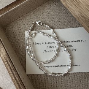 Wholesale 925 Sterling Silver Rice Beads Glitter Bracelet