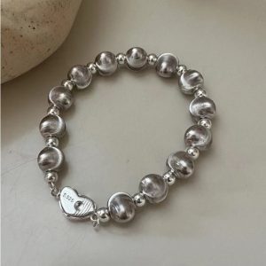 Wholesale 925 Sterling Silver White Gold Cat Eye Bead Bracelet
