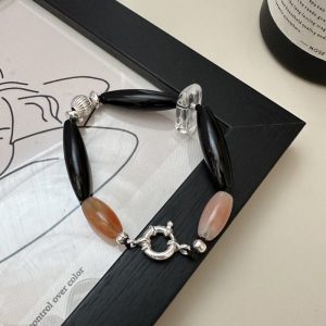 Wholesale 925 Sterling Silver Natural Stone Black Agate Bracelet