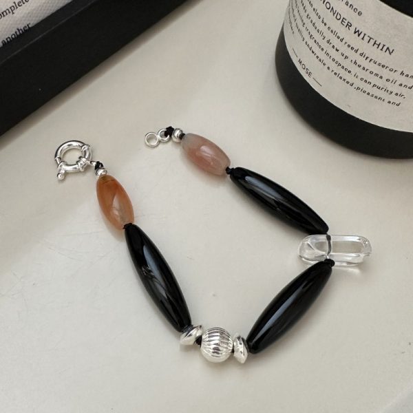Wholesale 925 Sterling Silver Natural Stone Black Agate Bracelet - Image 2