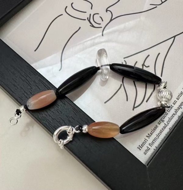 Wholesale 925 Sterling Silver Natural Stone Black Agate Bracelet - Image 3