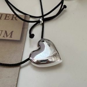 Wholesale 925 Sterling Silver Black Cord Heart Necklacle