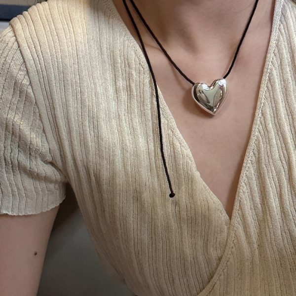 Wholesale 925 Sterling Silver Black Cord Heart Necklacle - Image 4