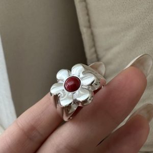 Wholesale 925 Sterling Silver Natural Stone Flower Ring