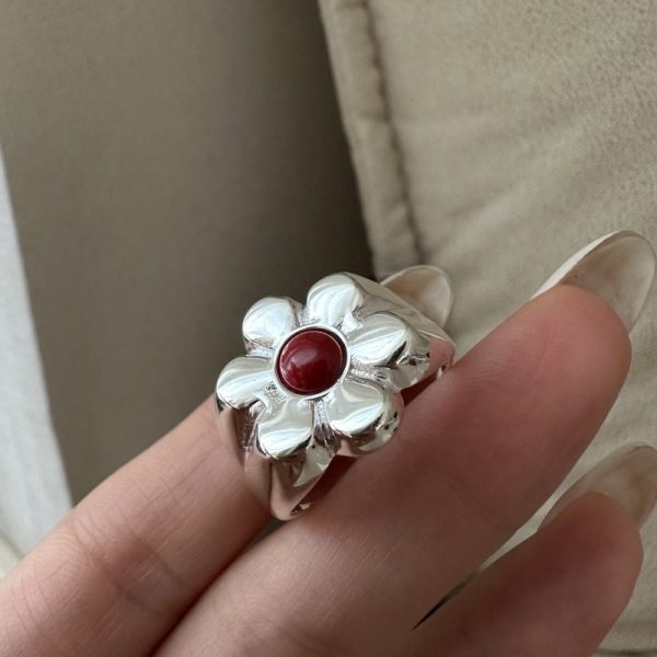 Wholesale 925 Sterling Silver Natural Stone Flower Ring