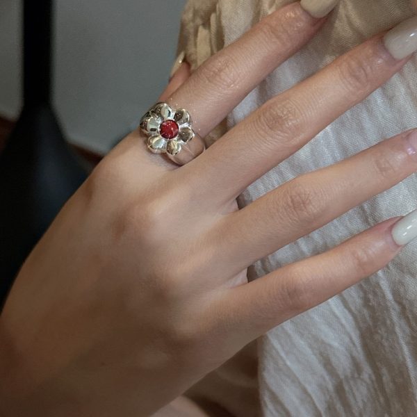Wholesale 925 Sterling Silver Natural Stone Flower Ring - Image 4