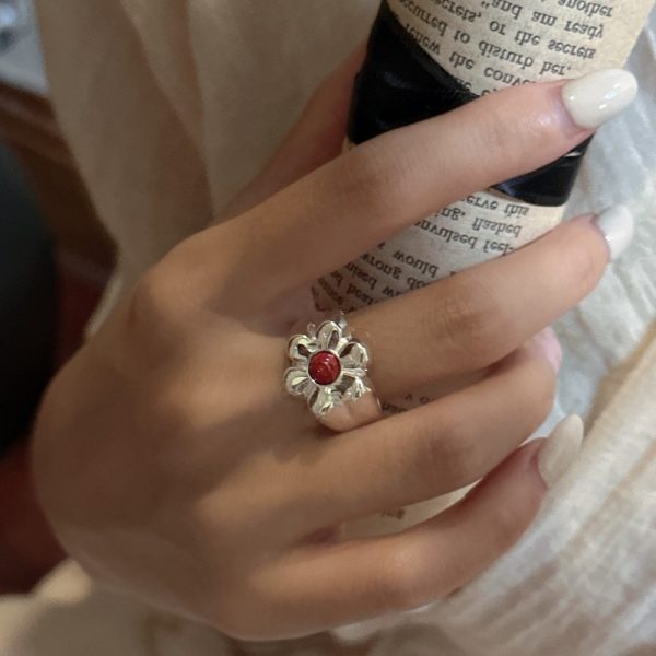 Wholesale 925 Sterling Silver Natural Stone Flower Ring - Image 5