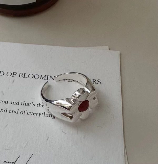 Wholesale 925 Sterling Silver Natural Stone Flower Ring - Image 3