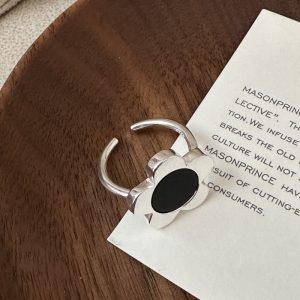 Wholesale 925 Sterling Silver Black Agate Flower Ring