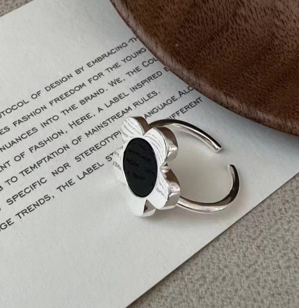 Wholesale 925 Sterling Silver Black Agate Flower Ring - Image 2