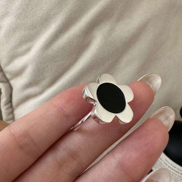 Wholesale 925 Sterling Silver Black Agate Flower Ring - Image 3