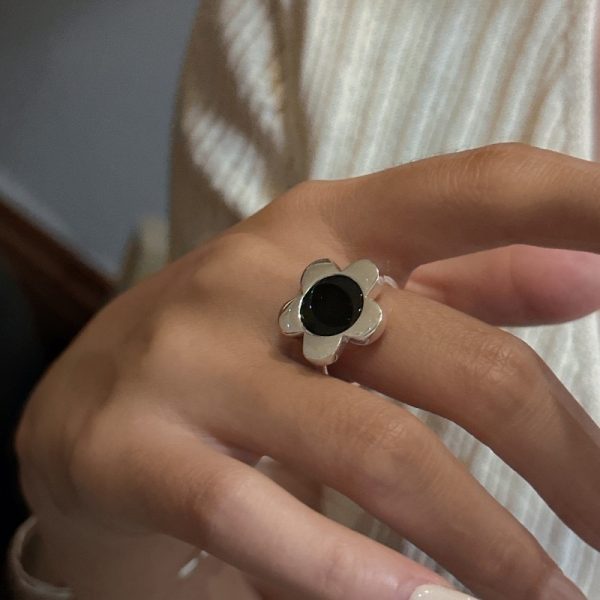 Wholesale 925 Sterling Silver Black Agate Flower Ring - Image 6