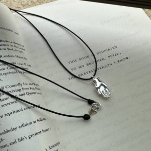 Wholesale 925 Sterling Silver Black Cord Hand Necklace