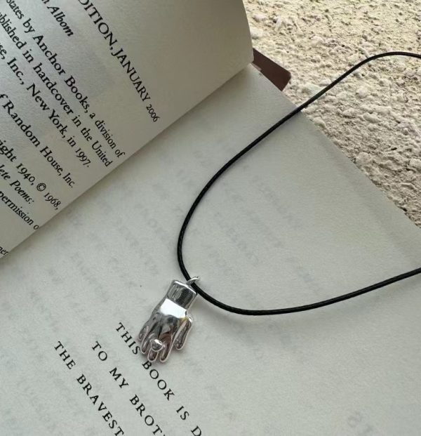 Wholesale 925 Sterling Silver Black Cord Hand Necklace - Image 3