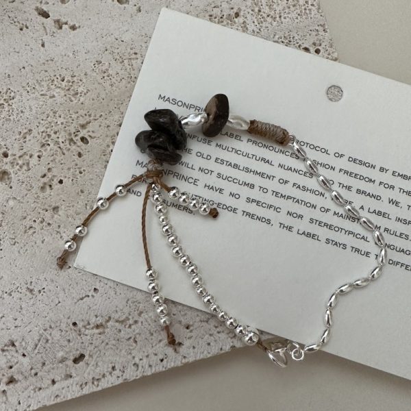 Wholesale 925 Sterling Silver Beaded Natural Stone Bracelet