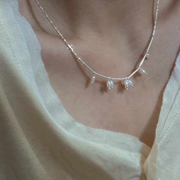 Wholesale 925 Sterling Silver Shredded Silver Pearl Necklace - Image 6