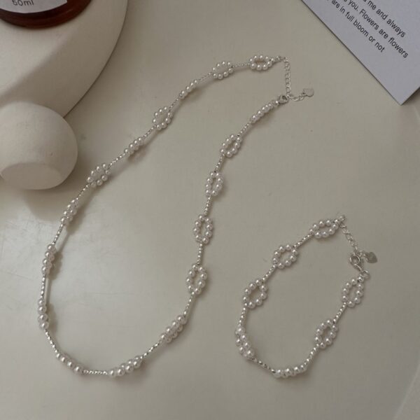Wholesale 925 Sterling Silver Circle Pearl Necklace & Bracelet