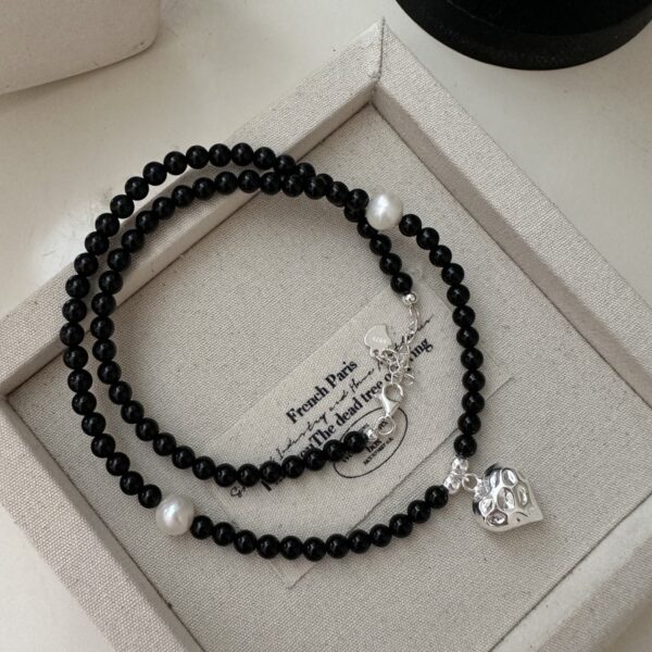 Wholesale 925 Sterling Silver Black Agate Love Necklace