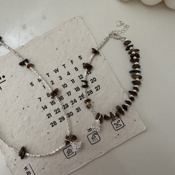 Wholesale 925 Sterling Silver Maillard Tiger Eye Stone Necklace & Bracelet