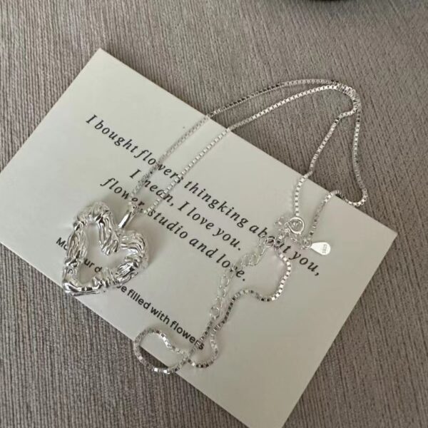 Wholesale 925 Sterling Silver Textured Heart Necklace & Stud Earrings & Ring - Image 2