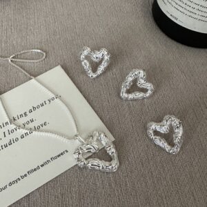 Wholesale 925 Sterling Silver Textured Heart Necklace & Stud Earrings & Ring