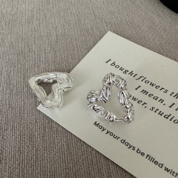 Wholesale 925 Sterling Silver Textured Heart Necklace & Stud Earrings & Ring - Image 3