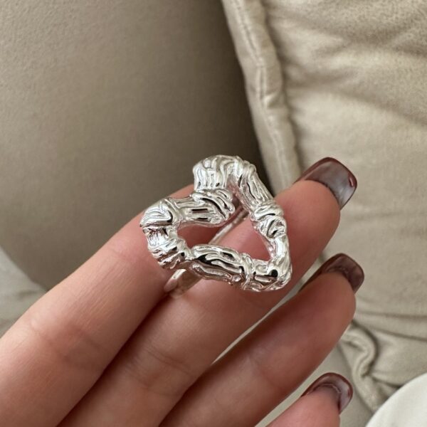 Wholesale 925 Sterling Silver Textured Heart Necklace & Stud Earrings & Ring - Image 4