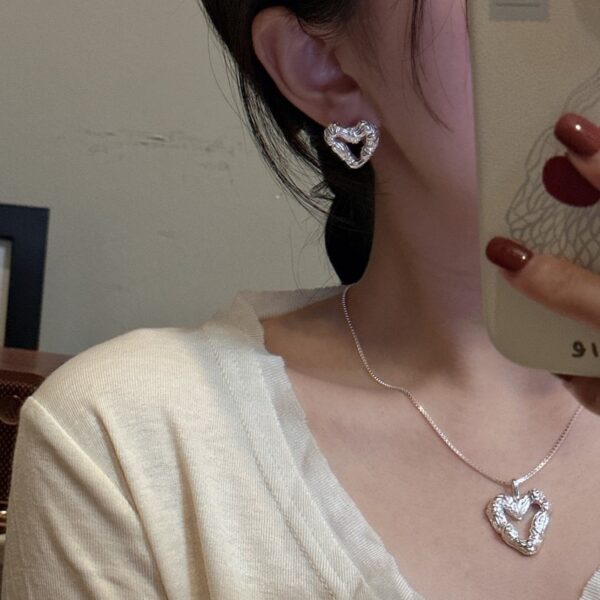 Wholesale 925 Sterling Silver Textured Heart Necklace & Stud Earrings & Ring - Image 7